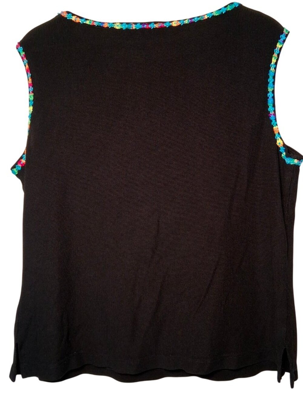 Vintage Ronni Nicole by Ouida Shirt Size 16 Black Rainbow Trim Tank Top USA Made - Picture 2 of 13